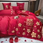 100수 순면 결혼 4종 세트 결혼 축하 이불 대홍 신혼 시트 이불 커버 사계절 공용 침구 : 운수좋은1