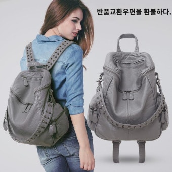 홍콩 구매대행 2021 신상 패셔너블 가죽 백팩 여성 백팩 심플 소프트 가죽 스터드 백팩 유럽 미녀 가방 : 살레지오