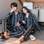커플 수면 잠옷 가족 신혼부부 파자마 홈웨어 세트 바지 빅사이즈 실내복 남녀공용 패션 디자인 수트 아이스 실크 긴 소매 홈 콜스 새틴 얇은... 