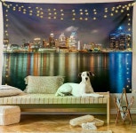 도시 빌딩 풍경 야경 패브릭 포스터 가림막 가림천 벽장식 대형 태피스트리 홈데코  레트로 매장 : 봉구나라