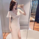 ktv 여성스러운 미디움 롱 이브닝드레스 스파 무족 사우나 기사 작업복 : 백선귀천