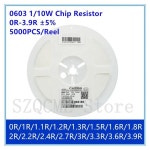 5000PCs/릴 0603 5% 칩 저항기, 0R 1R 1.1R 1.2R 1.3R 1.5R 1.8R 2R 2.2R 2.4R 2.7R 3R 3.3R 3.6R 3.9R SMD, 1/1 : 라온상사236