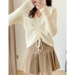 스트링 꽈배기 주름 V 브이넥 니트티 : 제이브러리