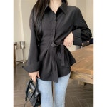 여성 블라우스 셔츠 빅사이즈 화이트 허리 슬림 데일리 캐주얼 레이어드 : 로라데이즈