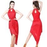 사교춤 살사복 우아한 여성용 라틴 댄스 드레스 성인 유행 홀터 스팽글 칼라 불규칙한 술 댄스웨어 무대 의상 : 해외톡톡마켓