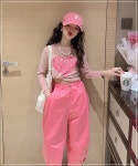 주니어복 초등 여아 긴팔 핑크 레터링티 바지 세트 방송댄스 아이돌 : 프리티 키즈