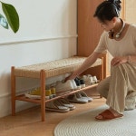 라탄 신발장 신발정리대 벤치 그물 간이 현관 60cm 체리우드 색상 : 유롬젤리