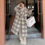 무늬 가디건 아우터 턴다운 여자 여성용 칼라 코트 여성 모직 빅카라 브레스트 더블 체크 : 고고go