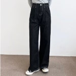 여성 핀턱 와이드 논페이드 데님 팬츠 : 오드라린