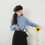 골지니트 크롭니트 가을 겨울 스웨터 여성 달콤한 터틀넥니트 핑크니트 : 보이팔