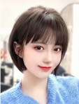 귀여운 인모가발 단발 짧은 머리 숏단발 숏컷 상고 여자 커트 작은 헤어피스 : 5시즌스토어