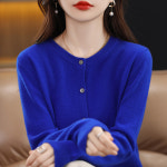 코발트 블루 니트 케이블 캐시미어 앙고라 100% 순수 울 가디건 재킷 여성 베이스 레이 : 디자인콜렉트