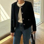 키작녀 트위드자켓 블랙 화이트 여성 크롭자켓 : 마켓소이