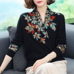 여성 블라우스 중년 티셔츠 꽃무늬 긴팔티 화려한 엄마 큰옷 레드 루즈핏 빅사이즈 3XL : 메디치AS