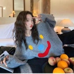 롱니트 진주니트 스마일 페이스 니트 스웨터 귀여운 반팔니트 레드니트 : 보이사