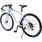 성인용 로드 바이크 스틸 프레임 17in 하이 21단 풀 서스펜션 자전거 고탄소강 듀얼 디스크 브레이크 미끄럼 방지 퀵 릴리스 타이어 MTB... 