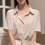 데이트룩 노구김 여름 여자 찰랑이는 데일리 반팔 블라우스 남방 셔츠 : 나이스 셀러