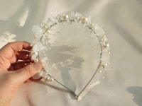 페탈 진주 헤어밴드 머리 장식 포인트 셀프웨딩 실버 머리띠 : 엘블랑꼬