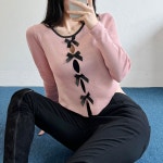 발레코어 리본 긴팔 가디건 티셔츠 : 퀸카스튜디오