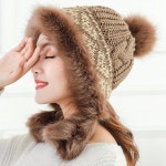 니트캡모자 털방울캡모자 모조 여우털 니트 봄버 모자 방울비니 여자방울모자 : 보이사