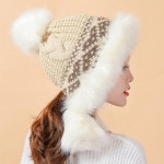 니트캡모자 털방울캡모자 모조 여우털 니트 봄버 모자 방울비니 여자방울모자 : 보이사
