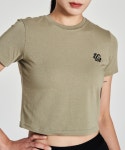 카키그라도 올드잉글리시CG 여성 크롭 반팔 크로스핏 티셔츠 운동복 슬림핏 데저트카키 : KHAKI GRADO
