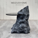 와비사비 대리석 테이블 모조 현대 디자이너 빌라 민박 응접실 적적바위 기하학 원형 테두리 : 브라이트존