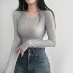 [1+1] 여성 골지 스퀘어넥 슬림 스판 긴팔티셔츠 : 리리의감각