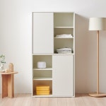 2단 슬라이딩 핸드리스 심플 화이트 흰색 의류 수납 선반 옷장 주니어옷장 : 홈앤퍼니