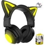 YIK TUNG 블루투스 Cat Ear 오버-이어 헤드폰 Compatible 모바일 Phone/PC/태블릿/TV/Xbox/스위치 Lovely 블랙 폴더블 Child LED Ligh... 
