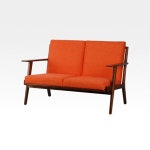 오렌지 패브릭 천 쿠션포함 월넛 우드 원목다리 2인 쇼파 의자 안방 펜션 : 홈앤퍼니