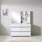 화이트 슬라이드도어 화장품 수납 화장대 소품 진열 거울 서랍장 소품보관 : 홈앤퍼니