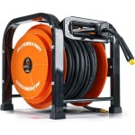 슈퍼핸디 개폐식 에어호스 릴 38 x 100 Ft 300 PSI 헤비 듀티 스틸 쿼드 포드 부식 방지 상업용 플렉스 하이브리드 폴리머 산업용 등급 휴대용... 