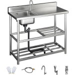 싱글 보울 상업용 식당용 내구성 유틸리티 세탁 핸드 대야 세탁소 차고 뒷마당 주머니 포함 작업대 및 보관 선반사이즈 39인치 : 아름다운형제들