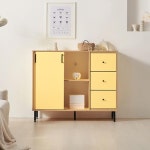 거실 드레스룸 옷방 서재 비비드 옐로우 슬라이딩도어 서랍 수납장 그릇장 : 홈앤퍼니