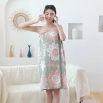 샤워타올 여성용 탄성 밴드 및 단추 드레스 웨어러블 코튼 목욕 타월 로브 샤워 가운 욕실 사우나 : 추추추상회