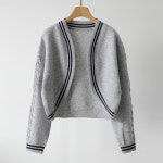 러블리 캐주얼 오픈 라인 배색 볼레로 니트 가디건 세트 (4 colors) : l 제니트 l