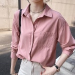 셔츠 얇은 블라우스 오피스룩 여성 버튼 캐주얼 가을 정장 의류 여자 단색 : 모든걸판매함