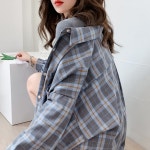 셔츠 루즈핏 체크 캐주얼 얇은 긴팔 퍼프소매 : 엘에이치인터내셔널
