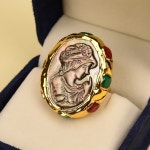 G-G 천연 블랙 바다 쉘 진주 반지 뷰티 페이스 레드 그린 옥 포장 골드 도금 조절 가능 수제 레이디 선물 : 타겟직구