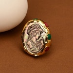 G-G 천연 블랙 바다 쉘 진주 반지 뷰티 페이스 레드 그린 옥 포장 골드 도금 조절 가능 수제 레이디 선물 : 타겟직구