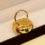 G-G 천연 쉘 진주 뷰티 페이스 레드 그린 옥 골드 도금 반지 조절 가능한 수제 여성 데일리 웨어 링 : 타겟직구