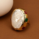 G-G 천연 쉘 진주 뷰티 페이스 레드 그린 옥 골드 도금 반지 조절 가능한 수제 여성 데일리 웨어 링 : 타겟직구