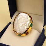 G-G 천연 쉘 진주 뷰티 페이스 레드 그린 옥 골드 도금 반지 조절 가능한 수제 여성 데일리 웨어 링 : 타겟직구