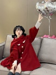 프랑스식 레드 모직 오버 신형 2023 왕폭폭금 모직물 케이프코트 가을겨울 지가 두꺼운 : 사거리마트