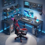 데스커책상 ㄱ자 조립식 데스크탑 사무실 PC 컴퓨터 철제 선반 서재 노트북 공부방 독서실 : 기어프네