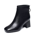 네모난 머리 앵클부츠 2023년 신형 가을겨울 지가 솜털 여사 가죽구두 워커힐 굽낮은 : 사거리마트