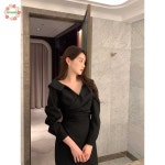 정숙 원피스 나는솔로 베이지 카라 127회 SOLO 18기  하객룩 모임 여성 드레스 : 상서스토어