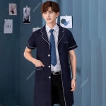 남녀공용 흰색 코트 반팔 슬림 간호사 의류 약국 미용실 작업복 자수 가능 : 퀸덤컴퍼니