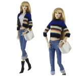 바비 인형 수제 니트 블루 스웨터 코트 상의 데님 바지 부츠 가방 의상 패션 의류 세트 액세서리 선물 : 퀸덤컴퍼니